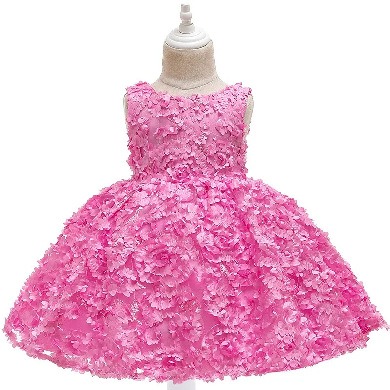 D0135 Deep pink Платье принцессы для маленьких девочек с вышитыми цветами на День Святого Валентина; торжественные платья с бантом для маленьких детей; вечерние платья для девочек; одежда для свадьбы - Цвет: D0135 Deep pink