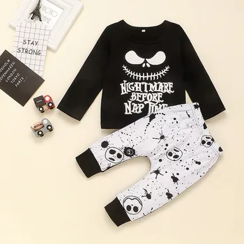 

Newborn Infant Baby Boys Halloween Baby Long Sleeve Letter Print Tops Sweatershirt Pants Outfit Set Baby boys Clothing suits