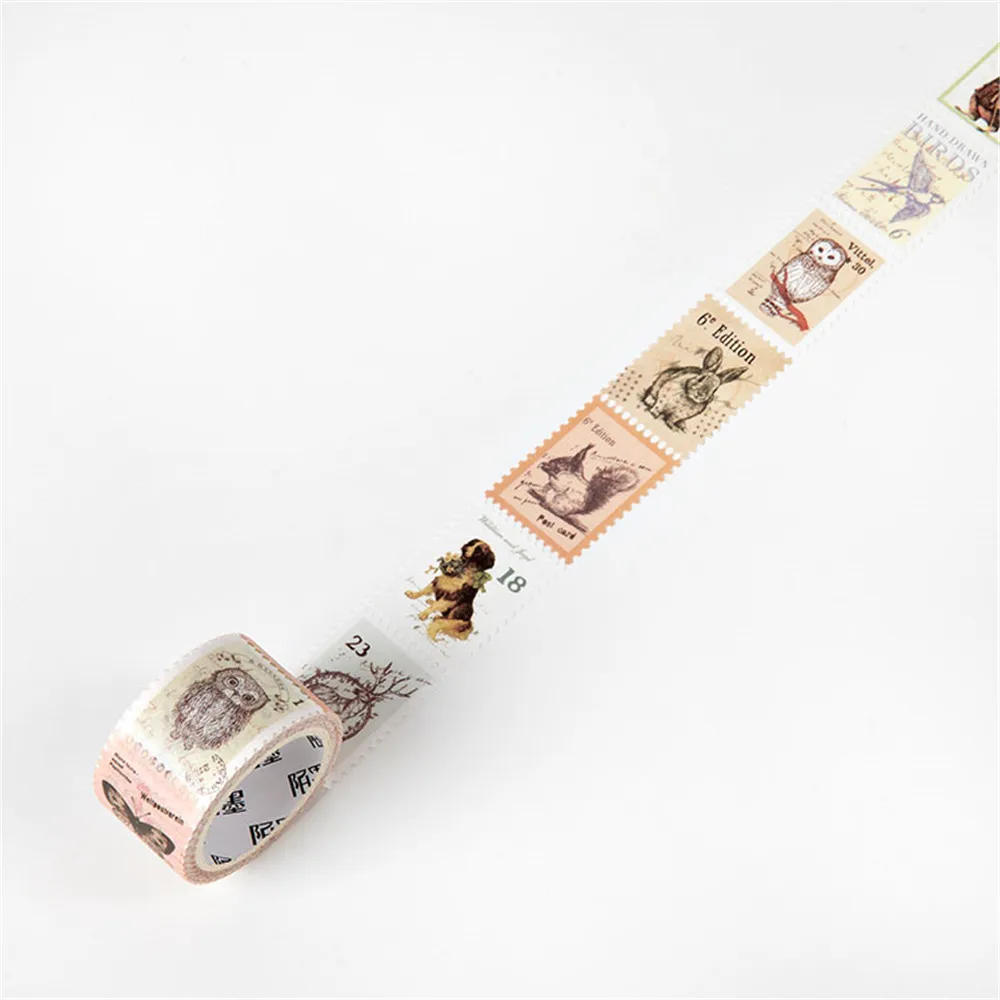 C 25mm Vintage Simulation Stamps Washi Tape Kawaii Stationery Retro Self Adhesive Masking Tape DIY Scrapbooking Decorative Sticker - Цвет: C