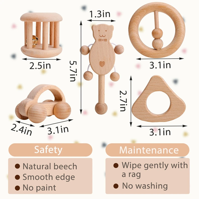 Pack Of 2 Natural Wooden Rattles Beech Rings Molars Molar Rings Rattle Toys  Grab Rattles Toys