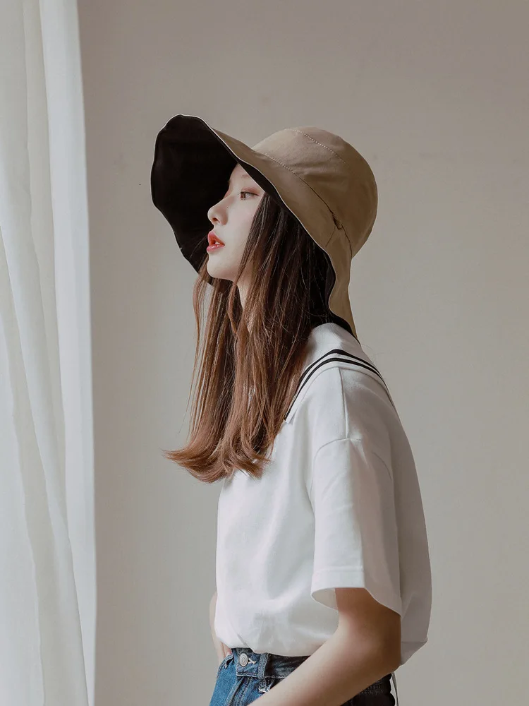 SP& CITY Harajuku, двухсторонняя большая шляпа-ведро, большие карнизы, женская шапка с большими полями, для отдыха, Джокер, женская шапка, Студенческая солнцезащитная Кепка