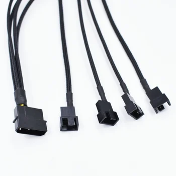 

50pcs/lot Black Sleeved 22AWG 4Pin IDE to 4x 4Pin PWM Fan Splitter Cable