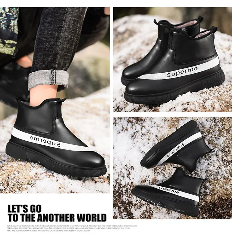 Men Boots Waterproof Leather Snow Boot Men Shoes High Quality Vintage British Warm Fur Boots Autumn Winter Men Casual Ankle Boot