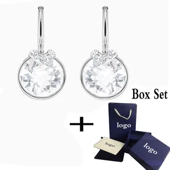 

SWA 202 Fashion New Pierced Earring White Gold Delicate Transparent V Round Crystal Shape Crystal lady sweet Romantic Gift
