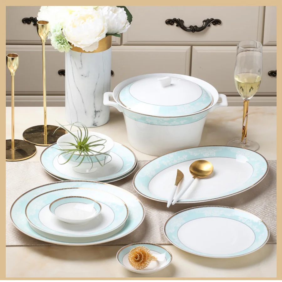 60 Heads ceramic tableware ceramic dish Dish Rice Bowl Salad Noodles Bowl Plate Dinnerware Sets Kitchen AshtrayTableware