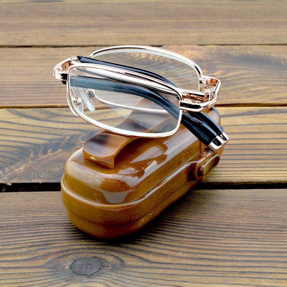 Crystal Lens Folding Foldable Reading Glasses Includes Amber Portable