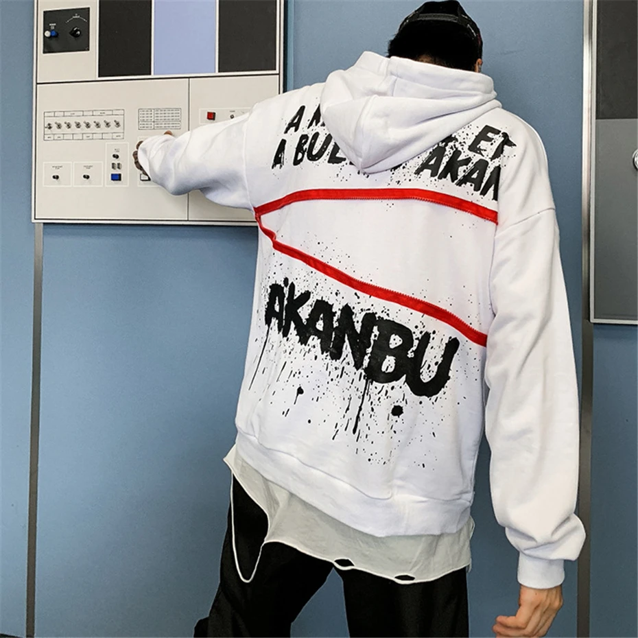 Буквы граффити мужские толстовки с принтом Harajuku свитер с капюшоном уличная мода хип хоп повседневные топы Мужские WG572