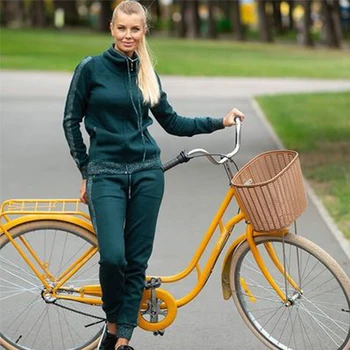 

Women's autumn and winter new fashion casual knit sports suit zipper shirt trousers set two-piece