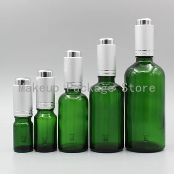 

2/10pcs 5ml 10ml 15ml 20ml 30ml 50ml 100ml Empty Green Essential Oil Dropper Bottle with Matt Silver Press Cap & Glass Pipette