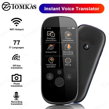 

TOMKAS Simultaneous Voice Translator 2.4 Inch WiFi Photo Translation Multi-language Portable Smart Voice Translator For Tourism