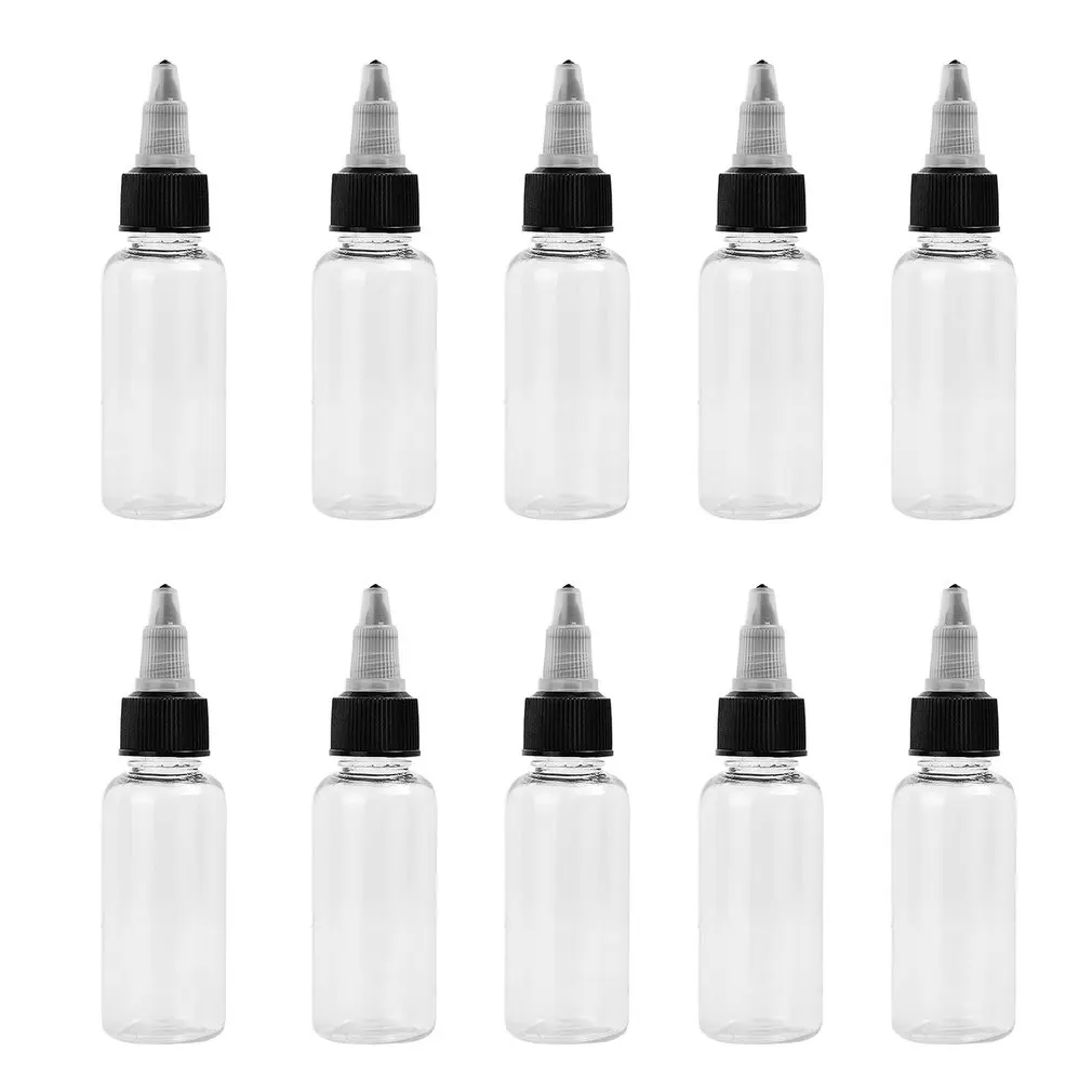 

10pcs/lot 30ml Plastic Twist Cap Empty Paint Bottle Tattoo Ink Pigment Clear Transparent Bottle Non-Spray Tattooing Accessories