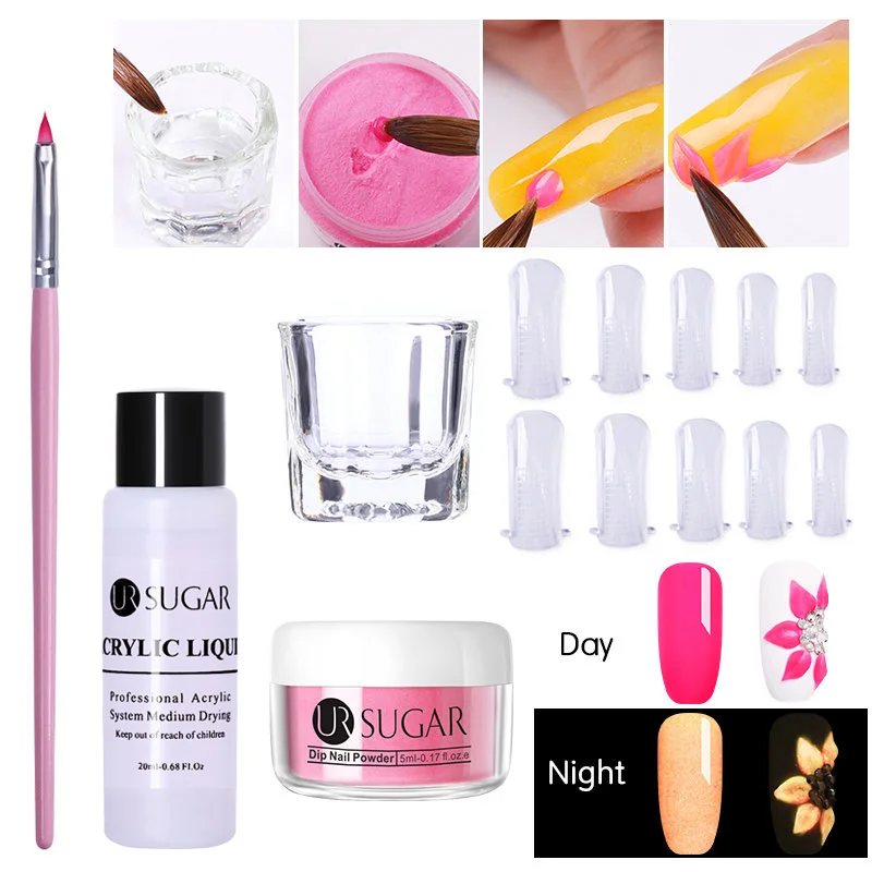 5pcs set UR-010 UR SUGAR светящийся неоновый лак для ногтей Dip акриловый порошок 3D резное моделирование блеск флуоресцентный пигмент пыль дизайн ногтей украшения 5 шт./компл - Цвет: 5pcs set UR-010