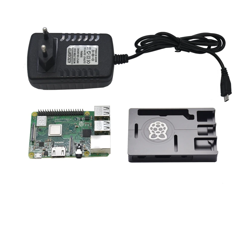 3 в 1 для Raspberry Pi 3 Model B+(Plus)+ алюминиевый корпус с ЧПУ+ 5 В 3A наборы адаптеров питания Eu Plug