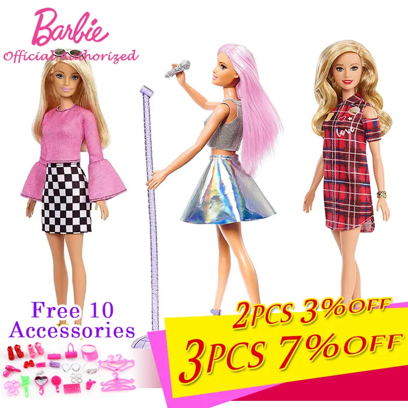 Genuine Barbie Doll Shining Dreamy Rock Singer Super Star Girl Princess Birthday Gift Toys for Children FXN98 GBK09 FXL44