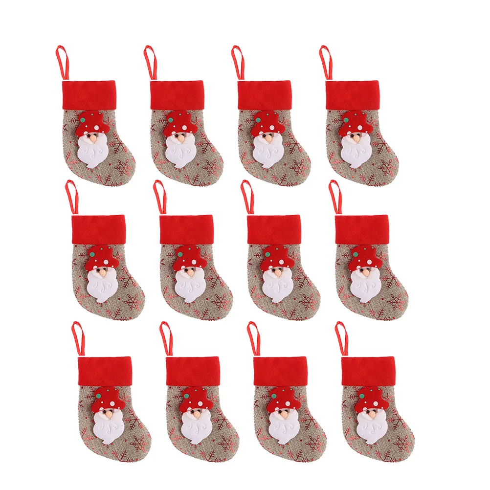 12pcs Christmas Gift Stocking Christmas Socks Christmas Hanging Stockings Embroidered Christmas Socks Classic Christmas Gift Bag - Цвет: 4
