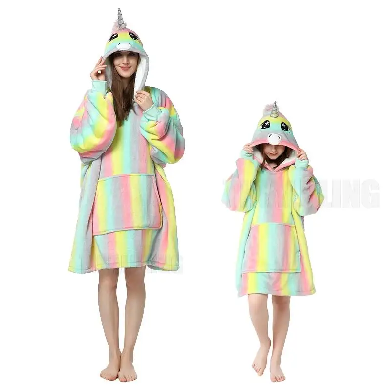 Women Winter Hoodies Fleece Giant TV Blanket With Sleeves Pullover Kids Warm Plush Coral Fleece Oversized Fluffy Hoodie Blanket