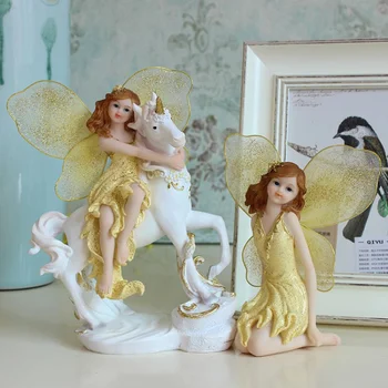 

WU CHEN LONG Resin Magic Unicorn Horn Angel Girls Figurine Flower Horse Craft Miniature Vintage Home Decor Decoration R4538