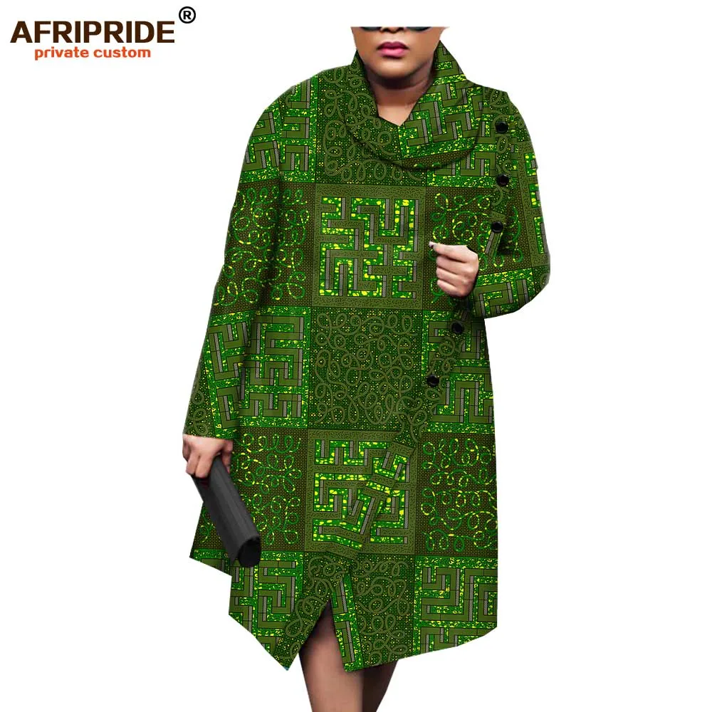 Afripride приталенная африканская куртка с принтом для женщин, длинные рукава, длина до колена, шаль, воротник, женское хлопковое пальто с пуговицами A1924007
