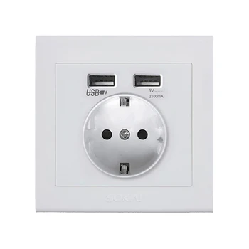 

Power Electrical Light Bulb Wall Socket Outlet Schuko Germany European White Color Dual Usb Charging Port Standard Factory Price