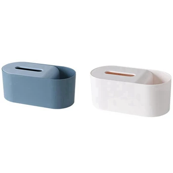 

2 Pcs Tissue Box Desktop Seal Baby Wipes Paper Storage Box Table Remote Control Storage Box, White & Blue