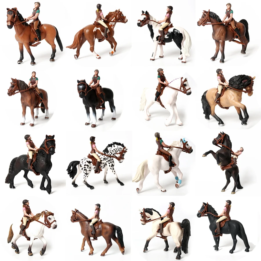 Simulation Assorted Colors Equestrian Knight Rider Horse Figurine PVC figure Doll Model toy Sadle Decoration Gift |