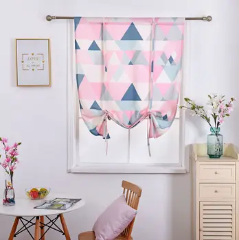 

Geometric Curtains Triangle Window Drapes Cotton Linen Kitchen Curtain Country Style Window Decor Kids Bedroom Pink Blue