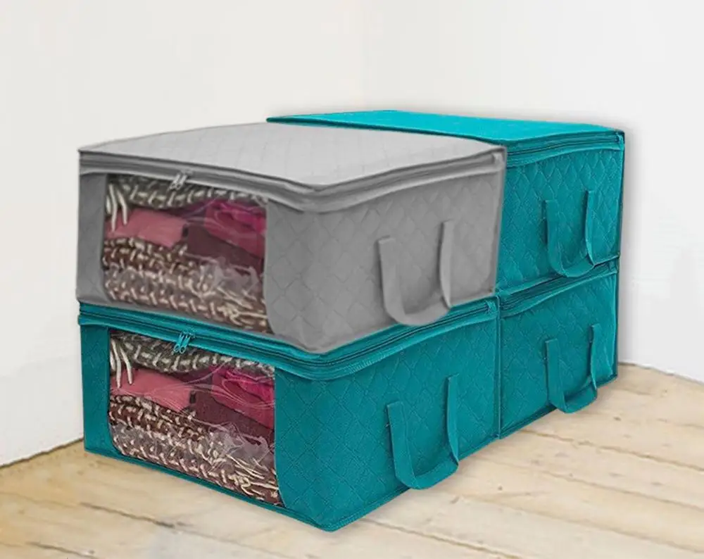 

3Pcs Foldable Portable Organizer Clothes Tidy Pouch Suitcase Home Non-woven Storage Box Quilt Storage Container Bag Gray