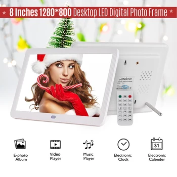 

Andoer 8 Inches LED Digital Photo Frame 1280*800 HD 16:9 Display Desktop Electronic Album with Remote Control accessories