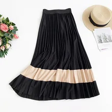 Осенняя Женская эластичная длинная юбка с высокой талией, винтажная Женская плиссированная юбка трапециевидной формы Jupe Femme Saia