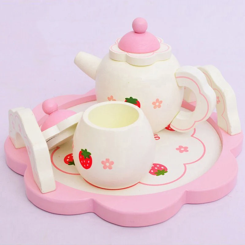  Wooden Mini Tea Set Toy Cup Teapots Tray for Children Kids Kitchen Role Playing Game SEP99 - 4000294204302