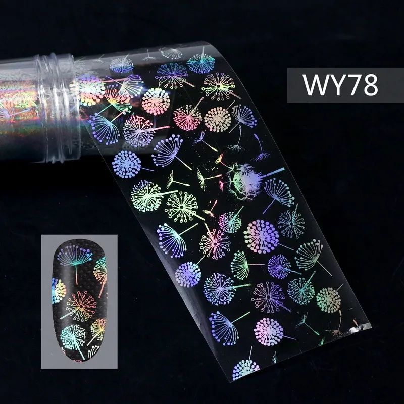 WY78 1 рулон Голографическая фольга для ногтей пламя Одуванчик буквы линии узоры наклейка s слайдеры 28 дизайн ногтей перевод рисунка наклейка - Цвет: WY78