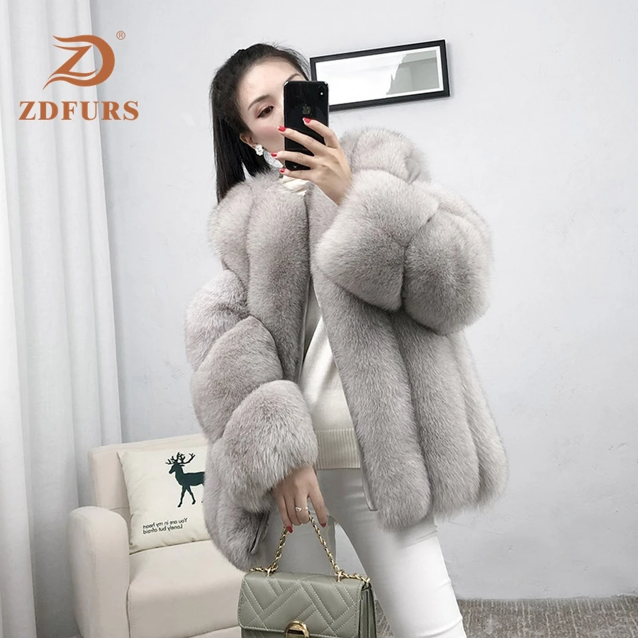 ZDFURS* натуральный мех, Лисий мех, шуба, дизайнерское, для девушек, зимнее, действительно Лисий мех, шуба, съемный, натуральный мех, шуба, Женская