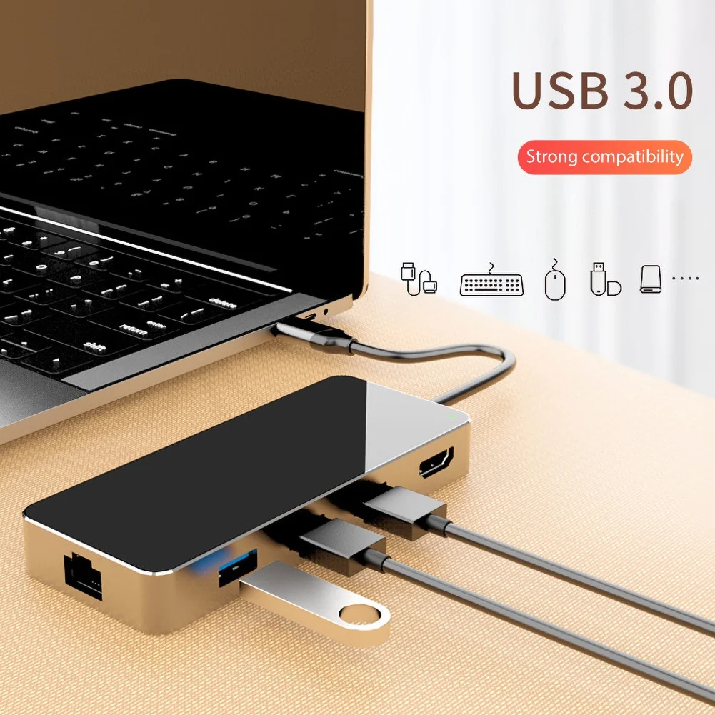 Type-C to USB 3.0 HDMI Micro-SD TF Card Reader VGA Adapter Splitter Dock Hub for MacBook Pro 8 in 1