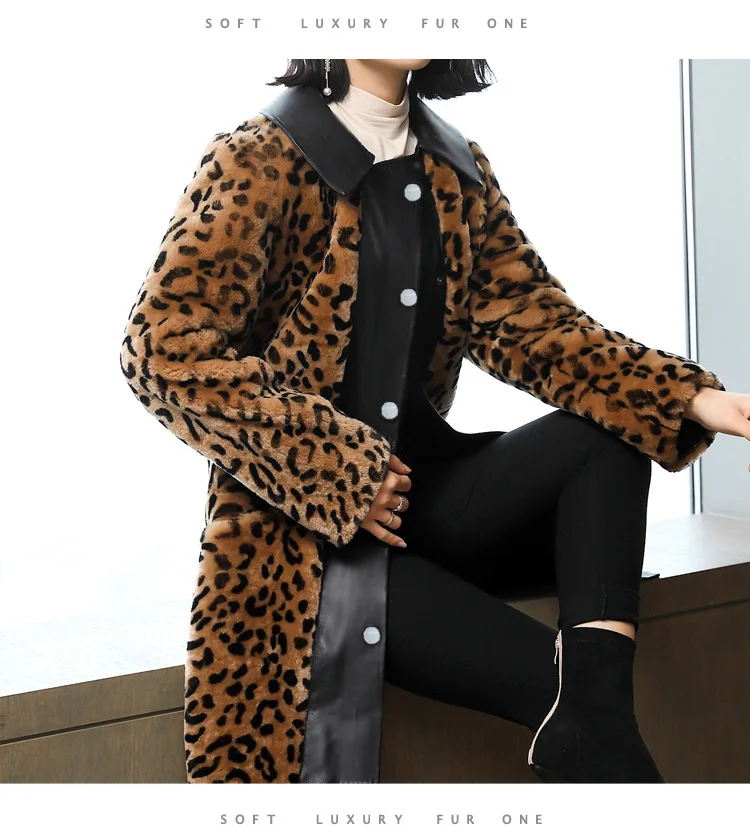 TUHAO Autumn Winter Mother Coats Woman Faux Fur Coat Leopard Medium Long Windbreaker Lamb Female Coat Outdoor Coats WM28