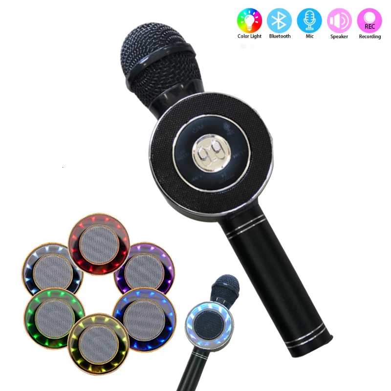 

Wireless Bluetooth Microphone Karaoke Speaker KTV Player Phone Mike With LED Light For Computer Stage Conference Pk WS-858