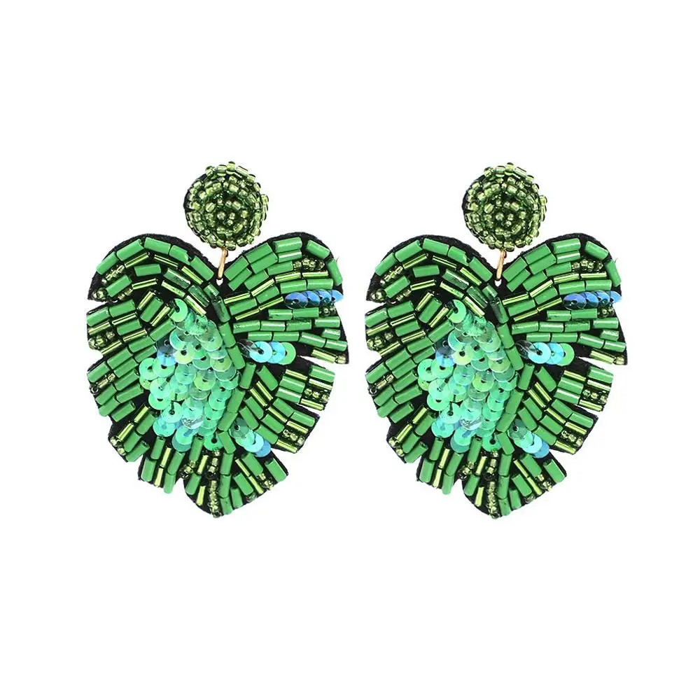 Green Earrings MANILAI богемные бусы кольца с подвесками в виде листьев для женщин большие, ручной работы из бисера листья Висячие женские серьги-подвески свадебные украшения - Окраска металла: Green Earrings
