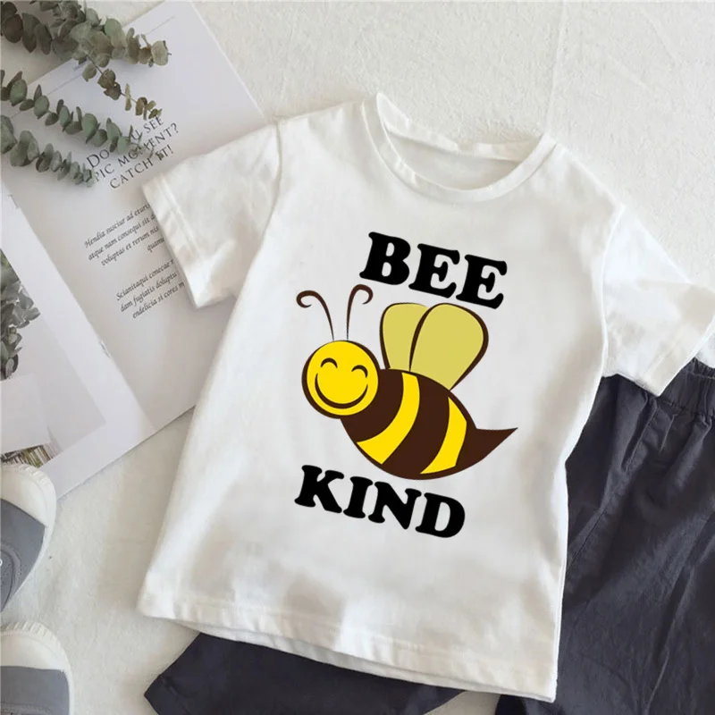 

New Summer Bee Kind Letter Print Boys T Shirt Cartoon Funny Girls T-shirt Casual Kids Tops Children Clothes ,HKP5374