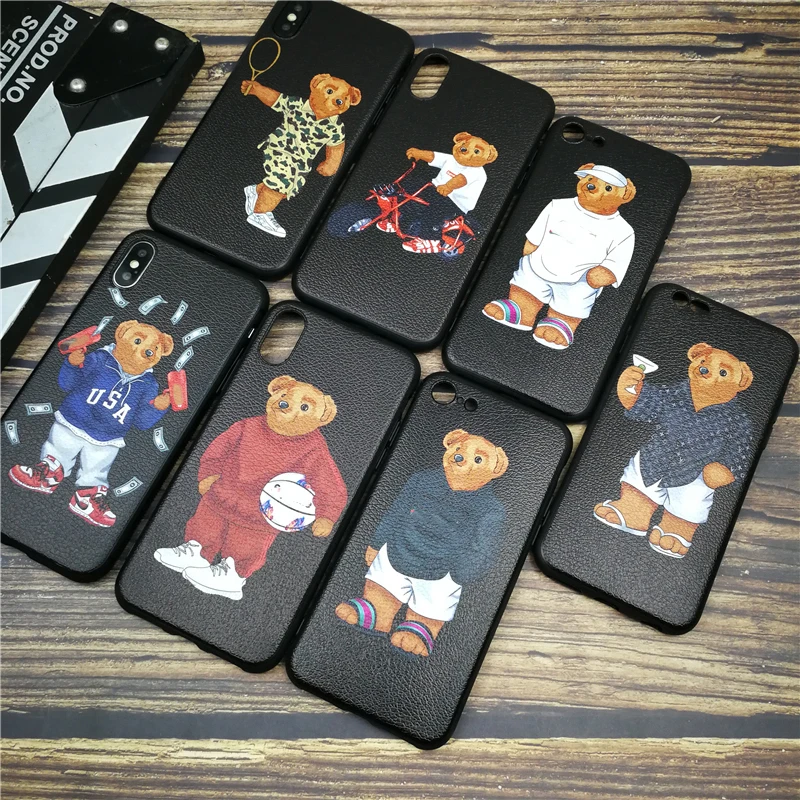 

Fashion Bear Soft Case For Iphone 11 Pro X Xs Max Xr 8 7 6 6s Plus Silicone Phone Cover 3d Leather Luxury Brand Coque Funda Capa