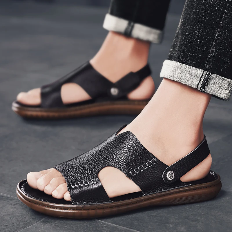 New Mens Gladiator Sandals Summer High-quality Leather Mens Sandals Summer Outdoor Men Beach Sandals Non-slip Mens Water Shoes