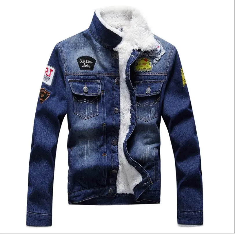 Новые мужские бархатные толстые джинсовые куртки больших размеров на осень-зиму