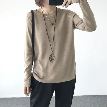 

Autumn New Artistic Loose Large Solid Color O-neck Long Sleeve Pullover Sweater Women's Sweater Base