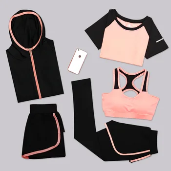 

Autumn Winter Yoga Fitness Sports Breathable Running Clothing Suits Quick Dry Hooded Jacket Pants Five-Piece Suit