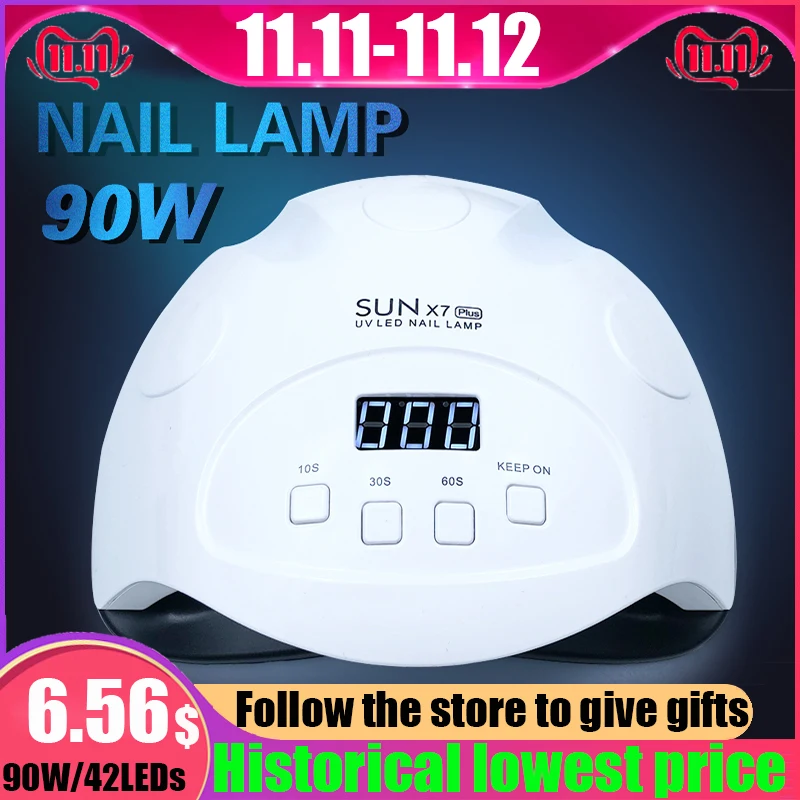 

90W SUNX7 Plus Dual Light Source LED UV Lamp Nail Dryer For Nail Gel Polish LCD Display With Timer Setting Smart Infrared Sensor
