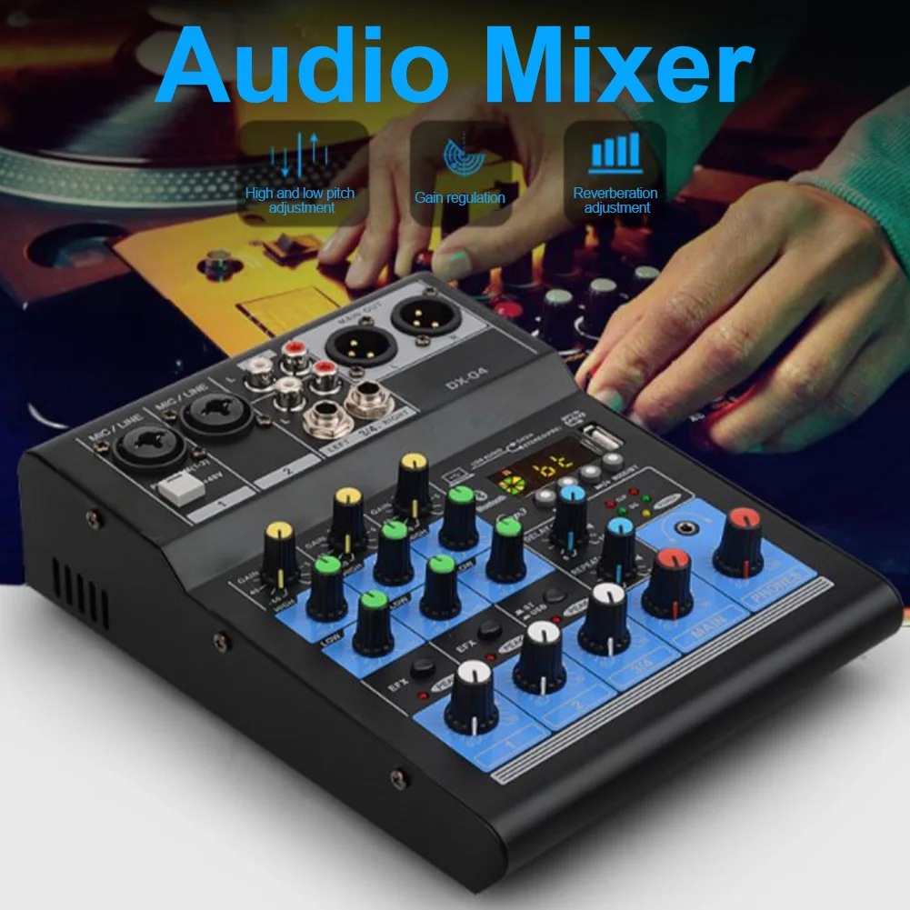 DJ аудио микшер профессиональный стерео Bluetooth запись микшерный пульт домашняя звуковая карта маленький USB KTV 4 канала портативный караоке