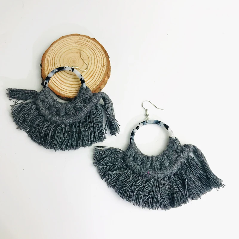 B Cpop Boho круглый акрил макраме ручной работы серьги Модные Этнические серьги с кисточками горячие женские аксессуары подружки невесты ювелирные изделия - Окраска металла: B