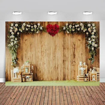 

Photophone Wood Flower 14 February Wedding Photozone Decoration Valentine Spring Photography Background Backdrop Studio