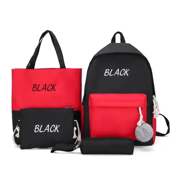 

pink letter embroidery patchwork backpack womens backpack canvas bag shoulder school bags for girls ladies backpack purse set