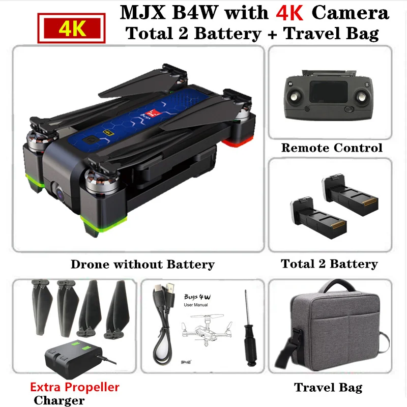 Большой Квадрокоптер MJX B4W gps Дроны с 5G wifi FPV 4K HD камера Анти-тряска 20 минут время полета 1,6 км Вертолет VS SG906 X12 Дрон - Цвет: Blue 2B Carry Bag