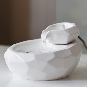 

220V Ceramic Pet Water Fountain Automatic Loop Small Fountains Tabletop Waterfall Ornament Waterscape Feng Shui Home Decor Craft