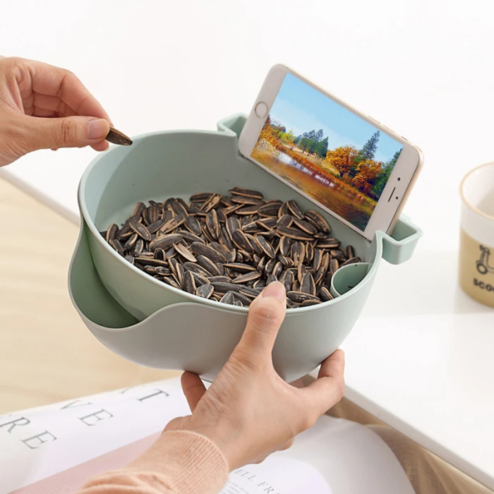 Multifunctional Double-layer Separation Design Drain Basket PP Material Mobile Phone Holder Drainable Lazy Fruit Basket